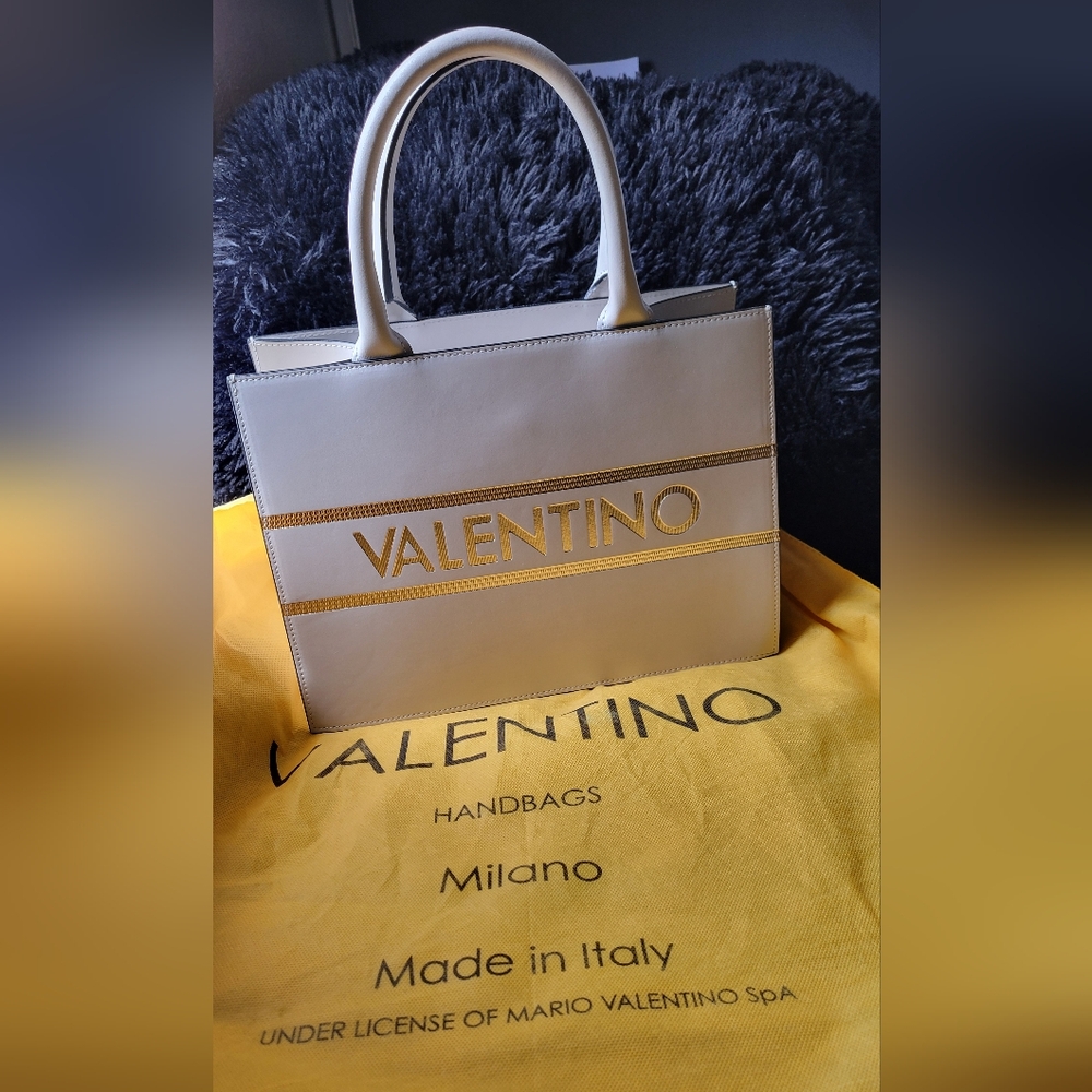 Valentino By Mario Valentino. Cream Tote Bag with Luxurious Design